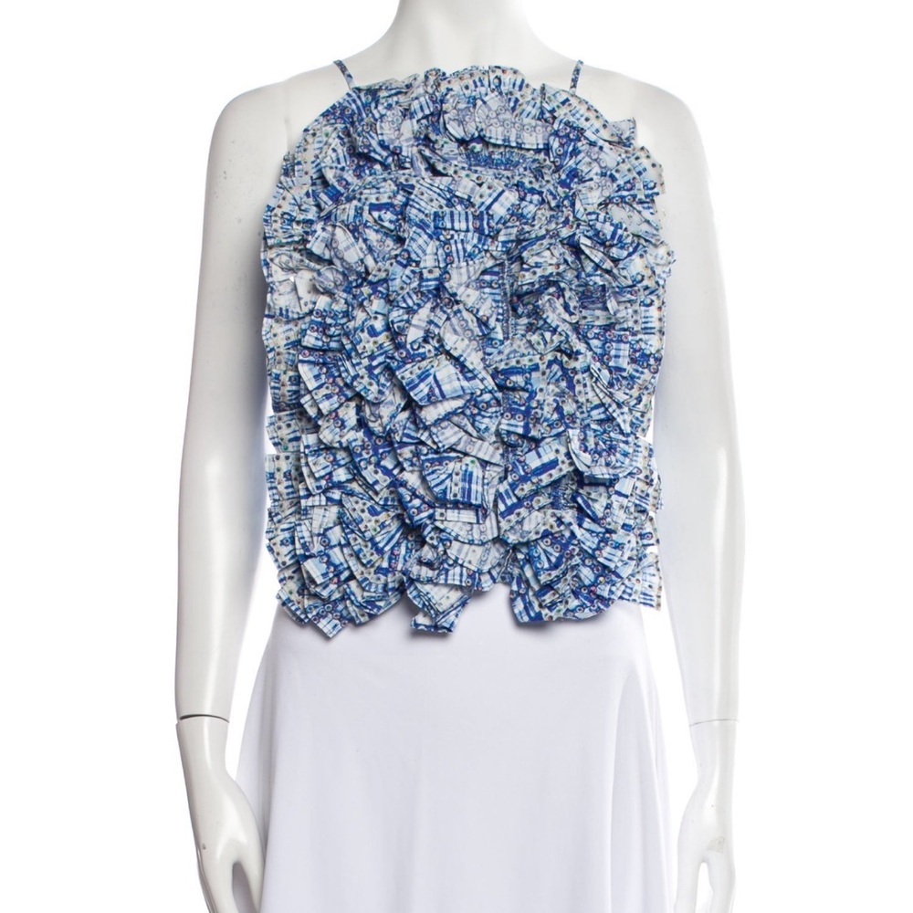 Neubyrne Blue and White Ruffled crop Top